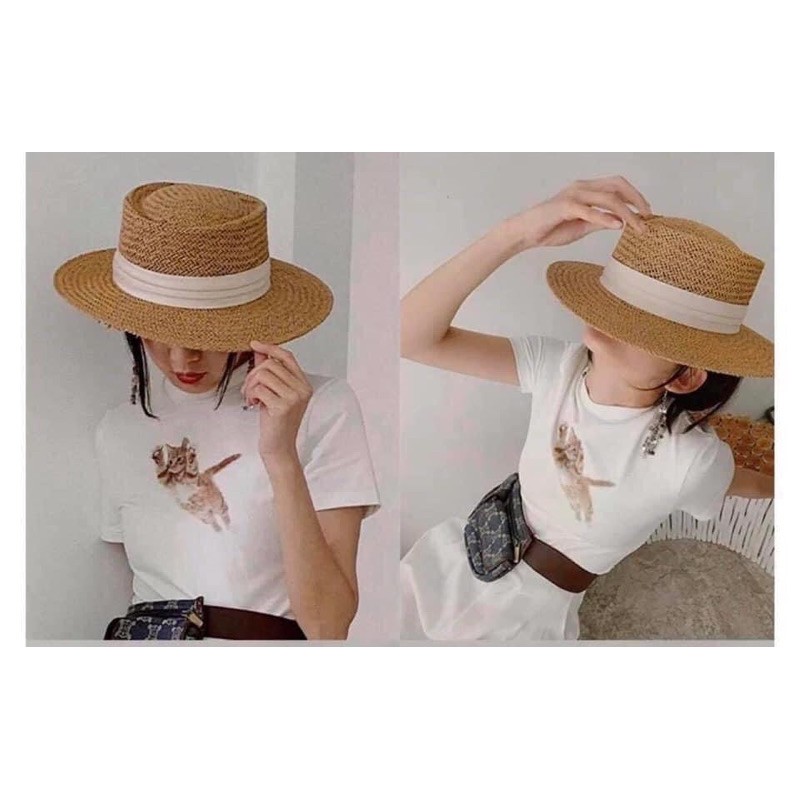 Mũ cói vành phối lụa