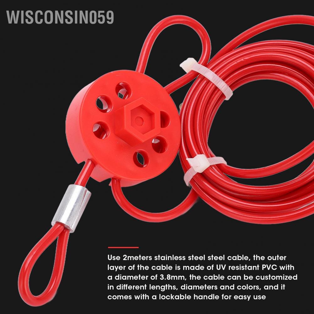Wisconsin059 Adjustable Cable Lockout 2meters Lockable Handle Stainless Steel Tagout