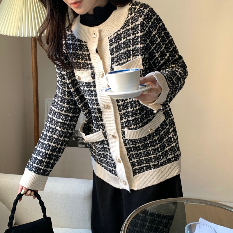 SUXI Áo Khoác Len Cardigan Form Rộng Họa Tiết Sọc Caro Thiết Kế Mới Thời Trang Mùa Thu Dành Cho Nữ