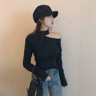 (Sẵn ib) Áo len tăm dài tay kiểu xẻ lệch vai chocker hot girl thu đông