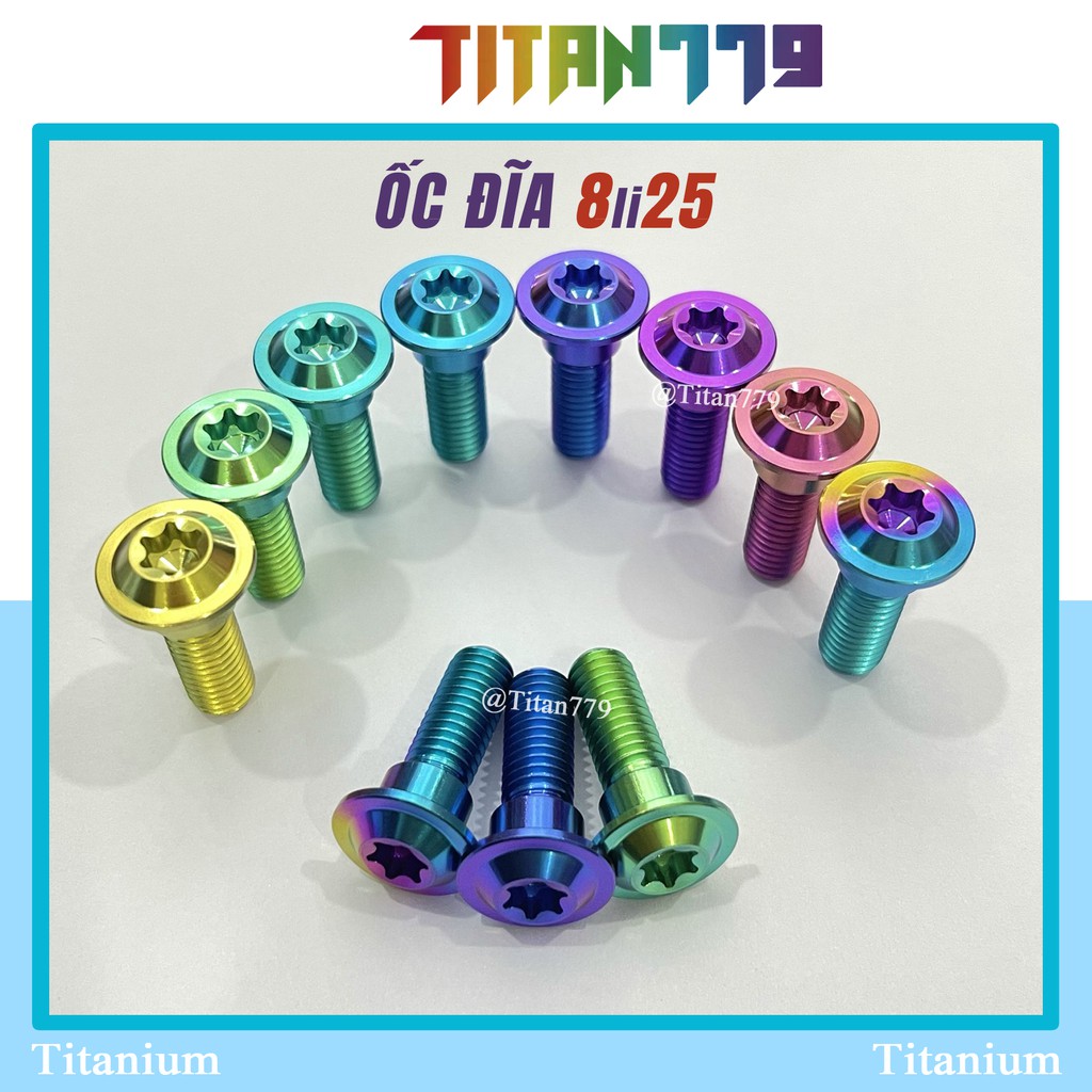 Ốc Titan Gr5 XỊN 8ly 8ly25 8li 8li25 bắt đĩa, dù mỏng, đĩa G có gờ, đĩa sala 1 tầng, đĩa sala 2 tầng