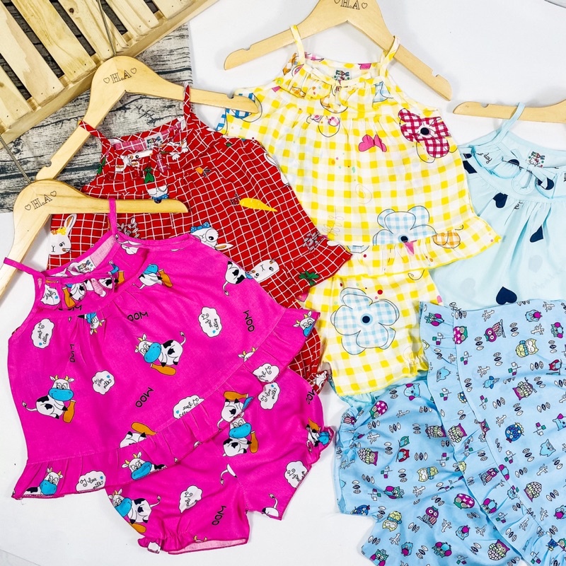 Đồ bộ tôn  mẫu 2 dây nhỏ lai bèo họa tiết đáng yêu cho bé gái 4-13kg - MeGauu DTN01