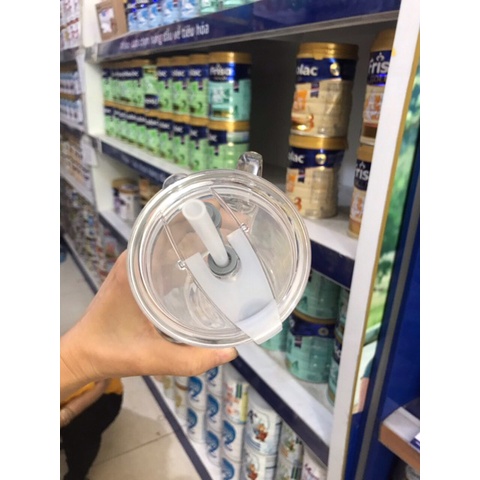 Cốc pha sữa thuỷ tinh chia vạch có nắp và ống hút, Cốc thuỷ tinh chia vạch có ống hút và nắp đậy 350ml