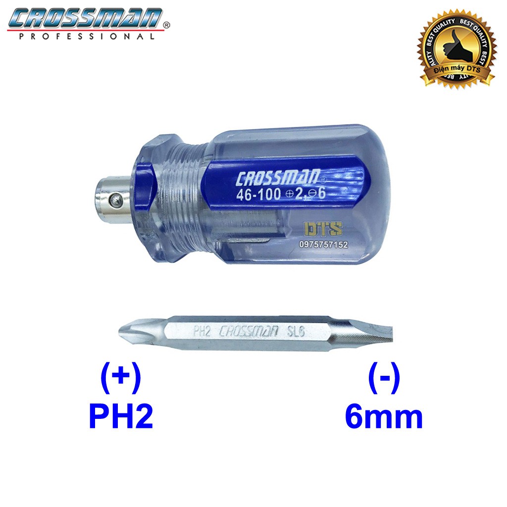 Tô vít lùn 2 đầu Crossman 46-100, tua vít dẹp và bake trở đầu ngắn PH2, SL6