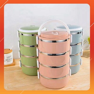 Hộp Cơm Giữ Nhiệt - Cặp Lồng Giữ Nhiệt Lúa Mạch 4 Tầng Ruột Inox