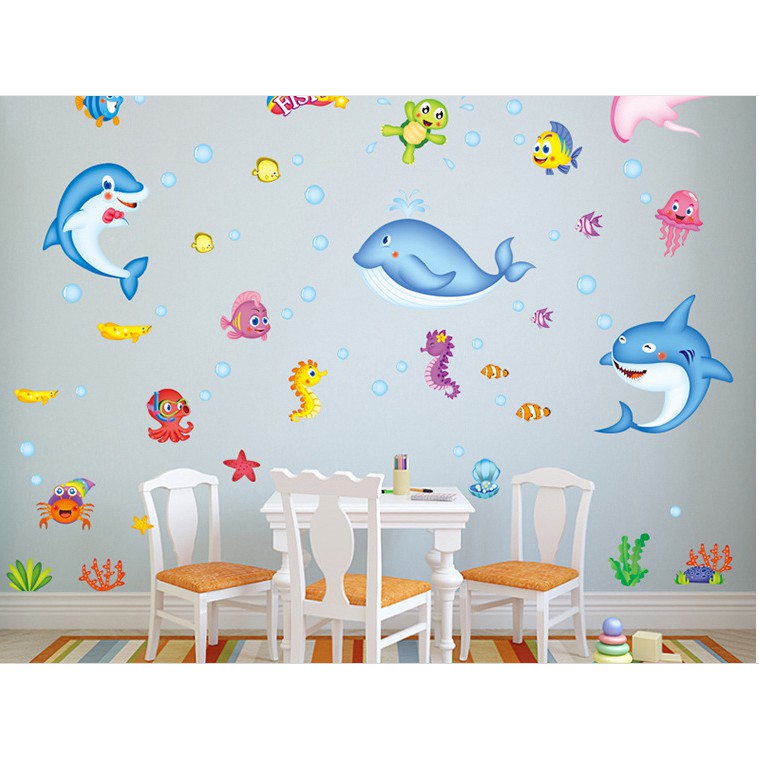 Decal dán tường cá voi nhỏ ( 1m5*1m2)