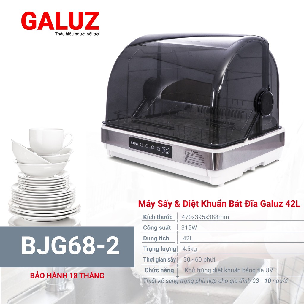 Máy sấy diệt khuẩn bát đĩa GALUZ BJG68-2 , 42L, 315w diệt khuẩn tia UV