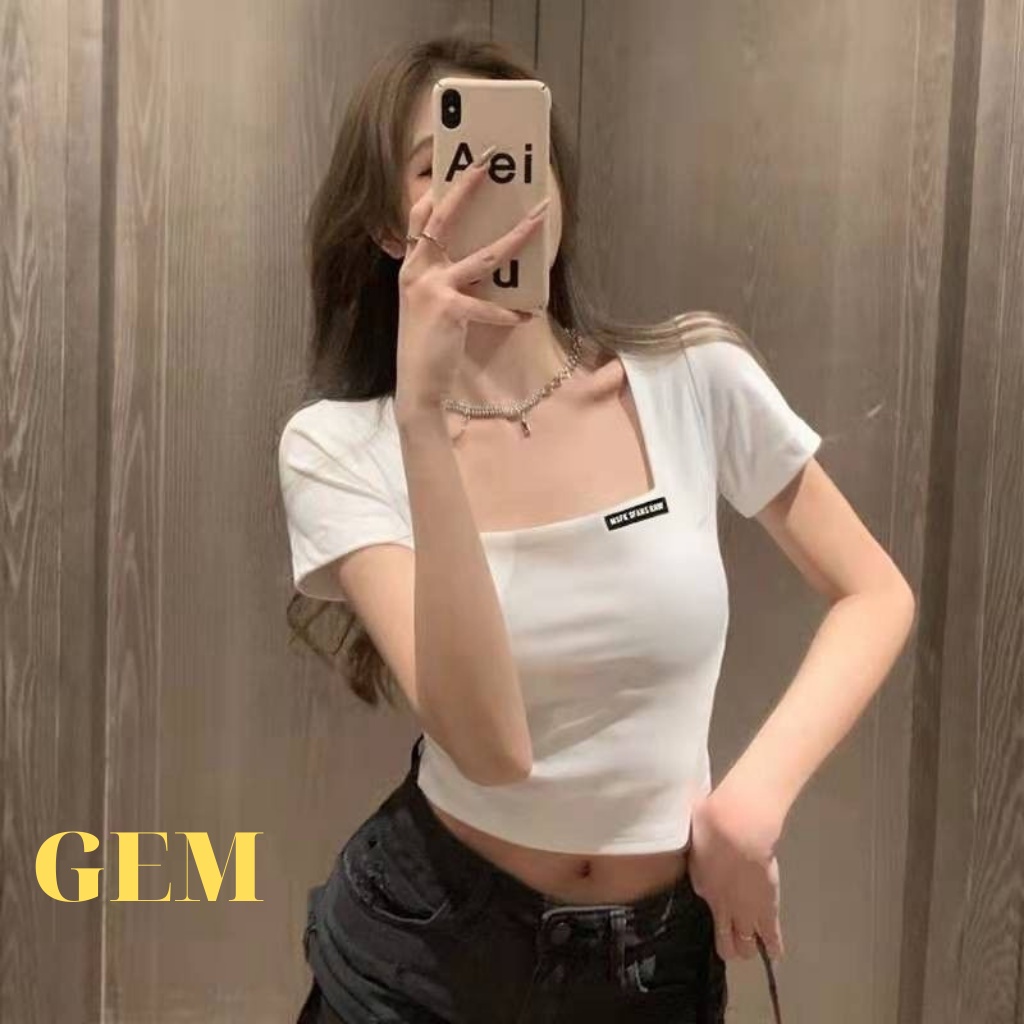 Áo croptop tay ngắn cổ vuông chất thun tăm co giãn tốt , áo thun nữ kiểu hàn quốc
