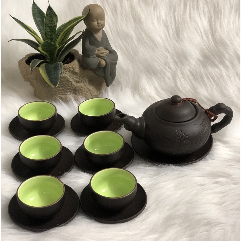 Bộ ấm chén Bát tràng, ấm trà đạo, gốm sứ thủ công, tách pha trà gốm nâu 280ml