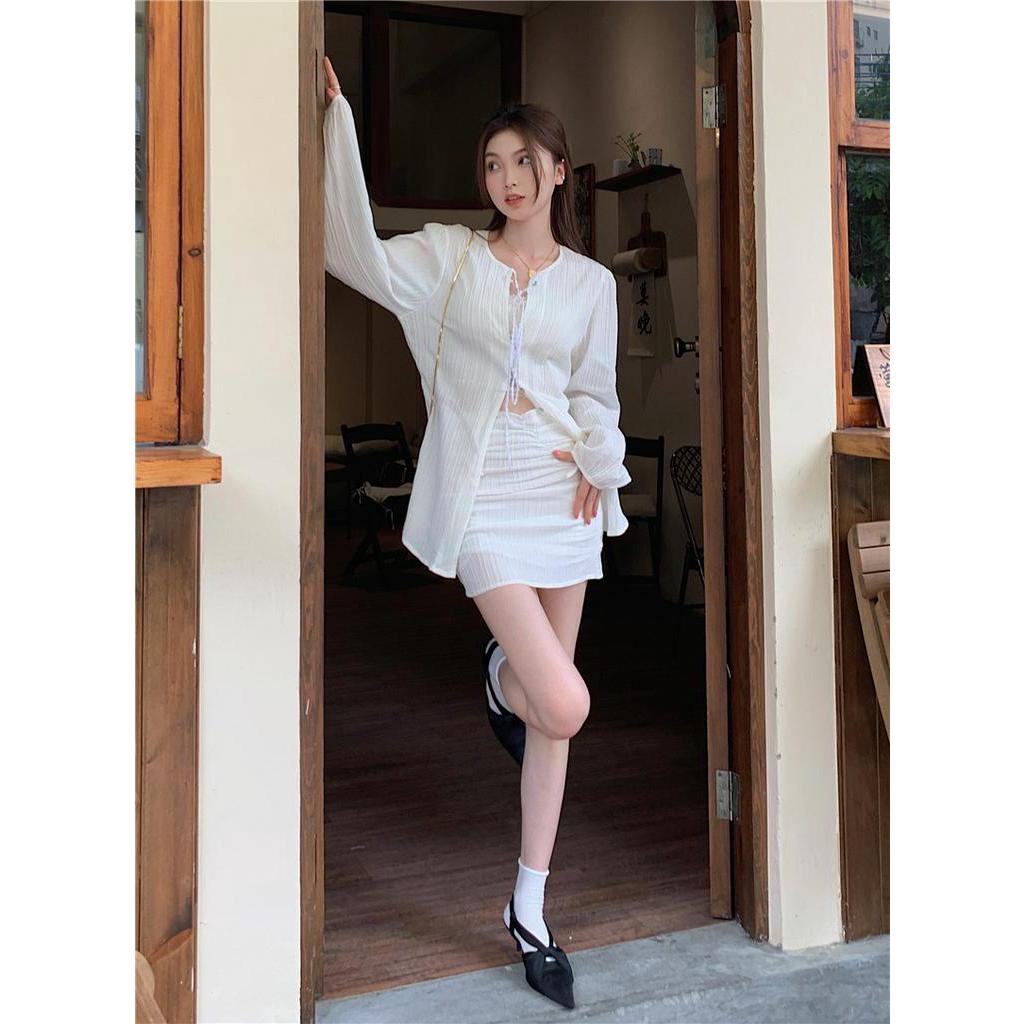 60787 Bộ Áo Sơ Mi Dài Tay Hai Mảnh Phù Hợp Với Váy Nữ