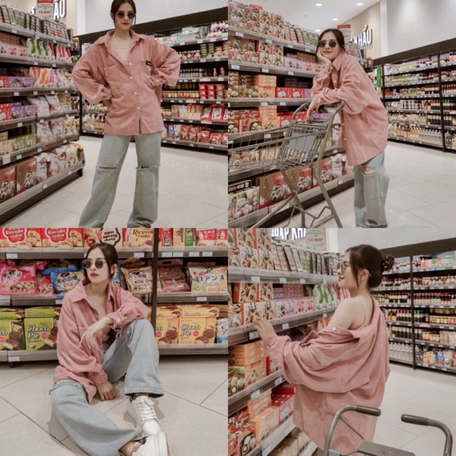 ÁO SƠMI PINK SET VÀ QUẦN JEANS RÁCH DORA JEAN - bán tách lẻ sản phẩm