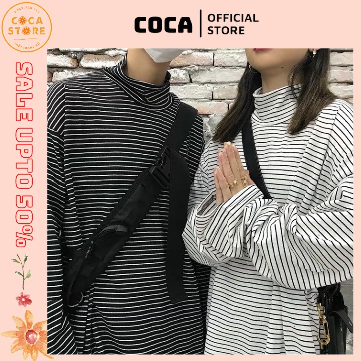 Áo sweater thun cổ lọ ống rộng kẻ sọc ullzang COCA 072