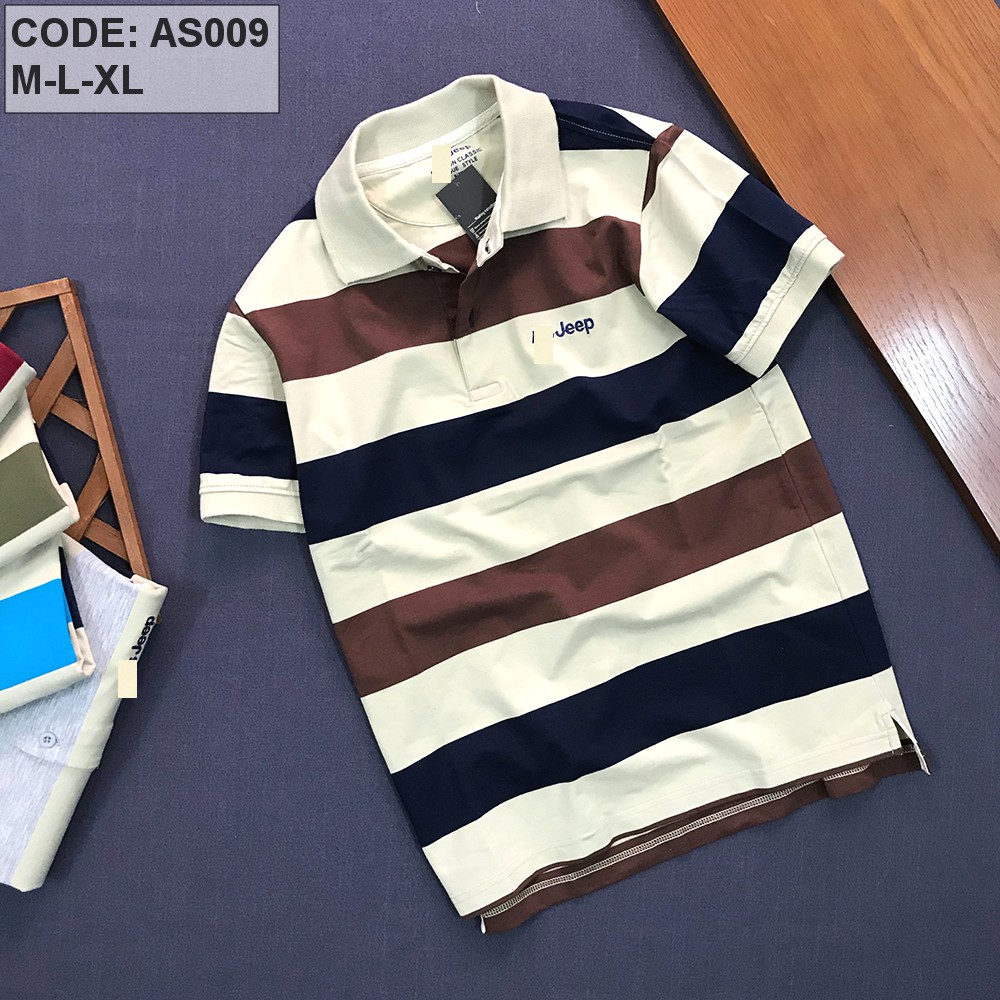 Áo thun nam Jeep cổ bẻ sọc ngang, thun cotton cao cấp loại 1, nhiều màu sắc, thấm hút mồ hôi tốt
