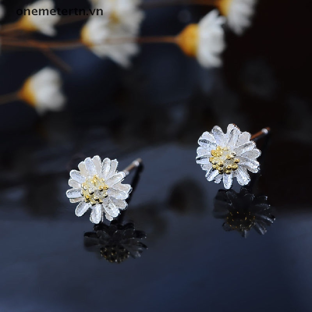 onemetertn  Fashion Jewelry 925 Sterling Silver Chrysanthemum Daisy Shape Ear Stud Earrings  VN