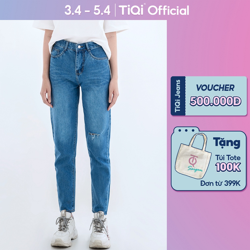 Quần baggy jean nữ rách lưng cao phong cách công sở Cao Cấp TiQi Jeans B1-218