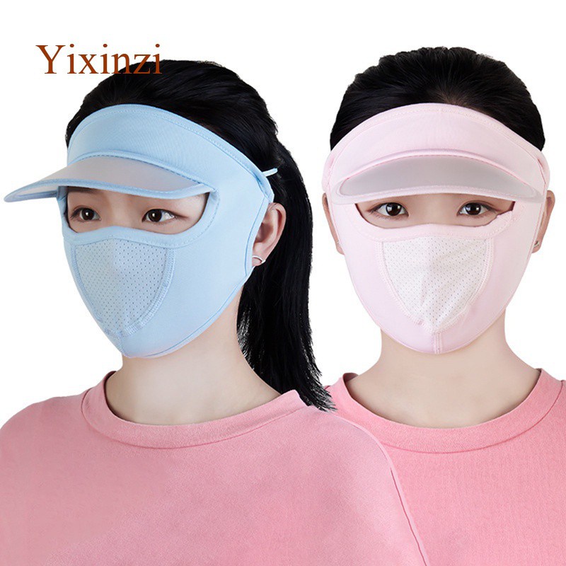 Khẩu trang dạng nón chất lụa lạnh thoáng khí chống nắng bảo vệ toàn bộ khuôn mặt