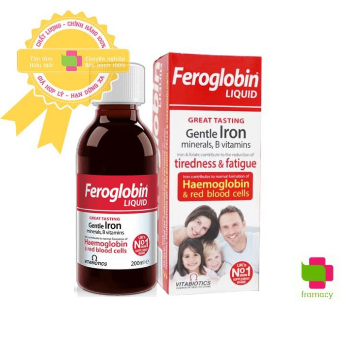 Sắt nước Feroglobin Liquid, Anh (200ml) hỗ trợ tái tạo hồng cầu ngừa thiếu máu cho trẻ từ 3 tuổi trở lên và người lớn