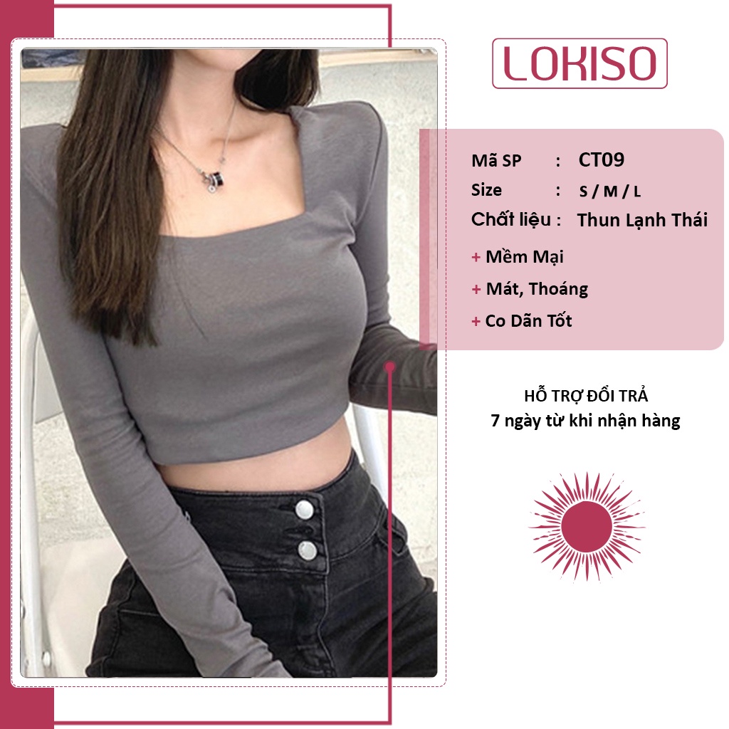 Áo croptop nữ tay dài ôm kiểu sexy cổ vuông LOKISO CT09