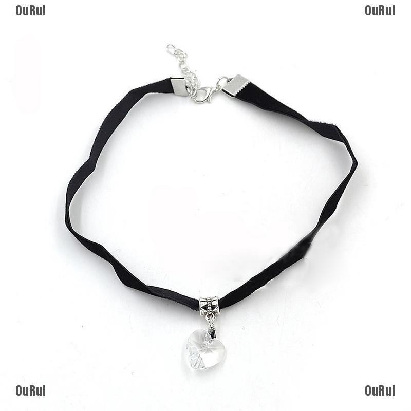 Vòng Cổ choker Handmade Đính Đá Hình Trái Tim Phong Cách retro Thập Niên 80 90s mc