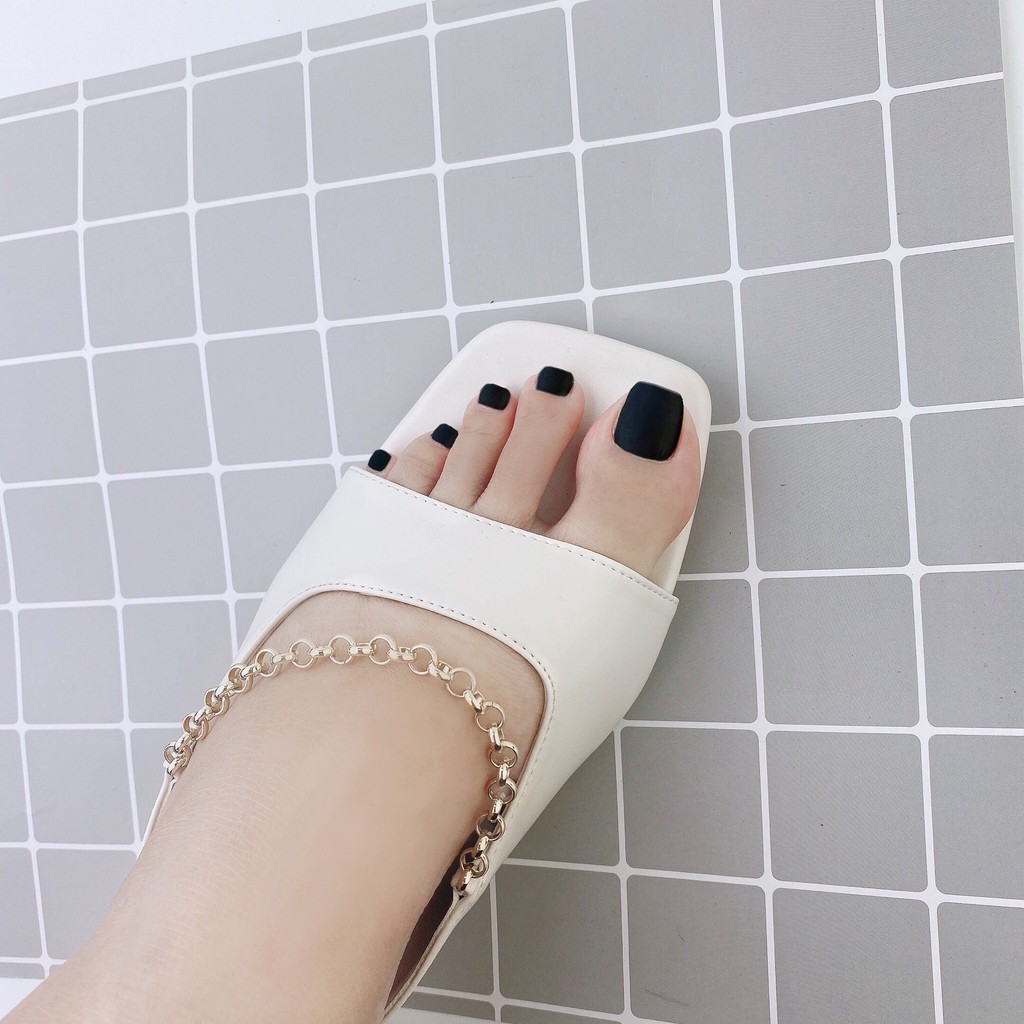 Dép cao gót nữ đế vuông thời trang dáng guốc sandal cao 3 phân mũi vuông quai ngang cao cấp S047