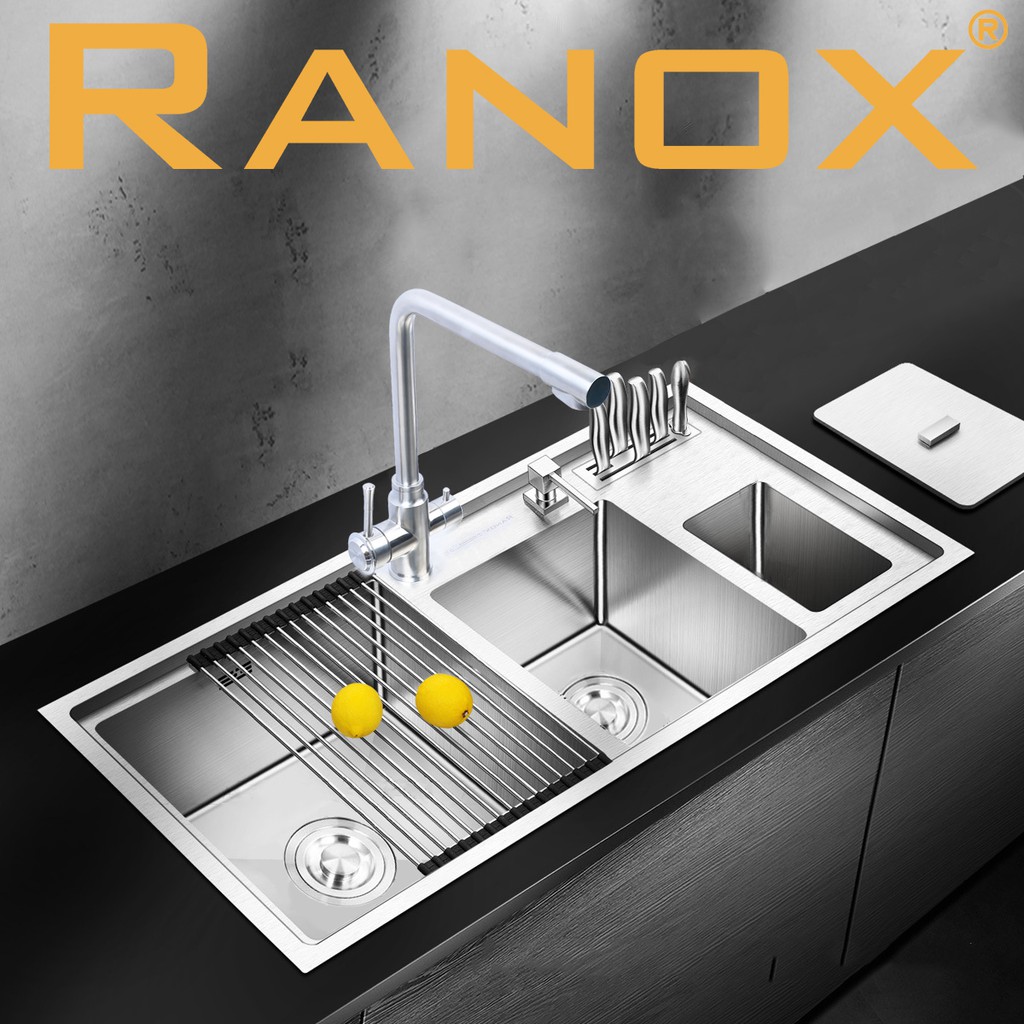 Bộ chậu rửa bát 3 hố + Vòi RANOX cao cấp 3 đường nước RN44335