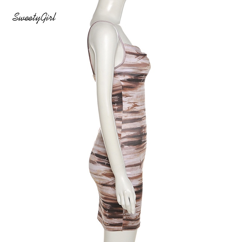 Đầm hai dây mini ôm dáng hở lưng in họa tiết thời trang quyến rũ cho nữ