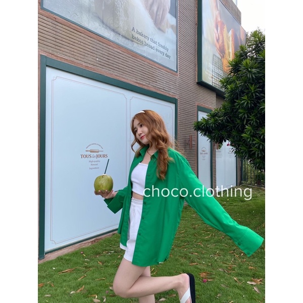 Áo somi tay dài màu hot nhất 2022 màu xanh lá (ảnh tự chụp)