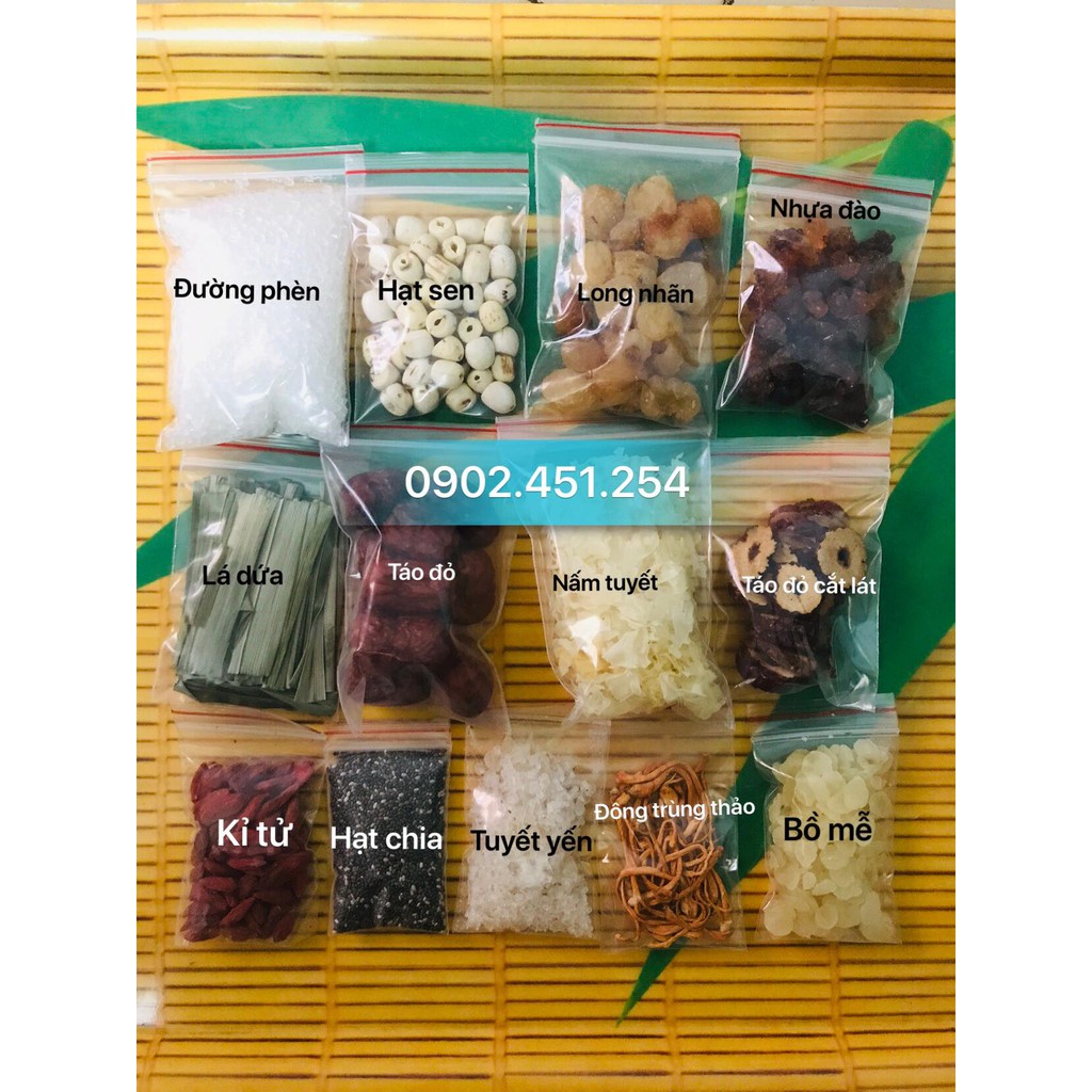 Set Chè Dưỡng Nhan 13 Nguyên Liệu Nấu 12 Chai Chất Lượng