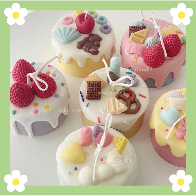 Nến Thơm Cao Cấp Tạo Hình Bánh Kem Birthday Cake Size 7cm Trang Trí Phòng | Oube Candle NT1