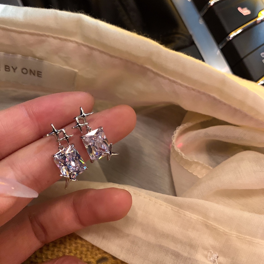 Khuyên Tai Hình Vuông Đính Đá Phong Cách hip hop Thời Trang Chất Lượng Cao