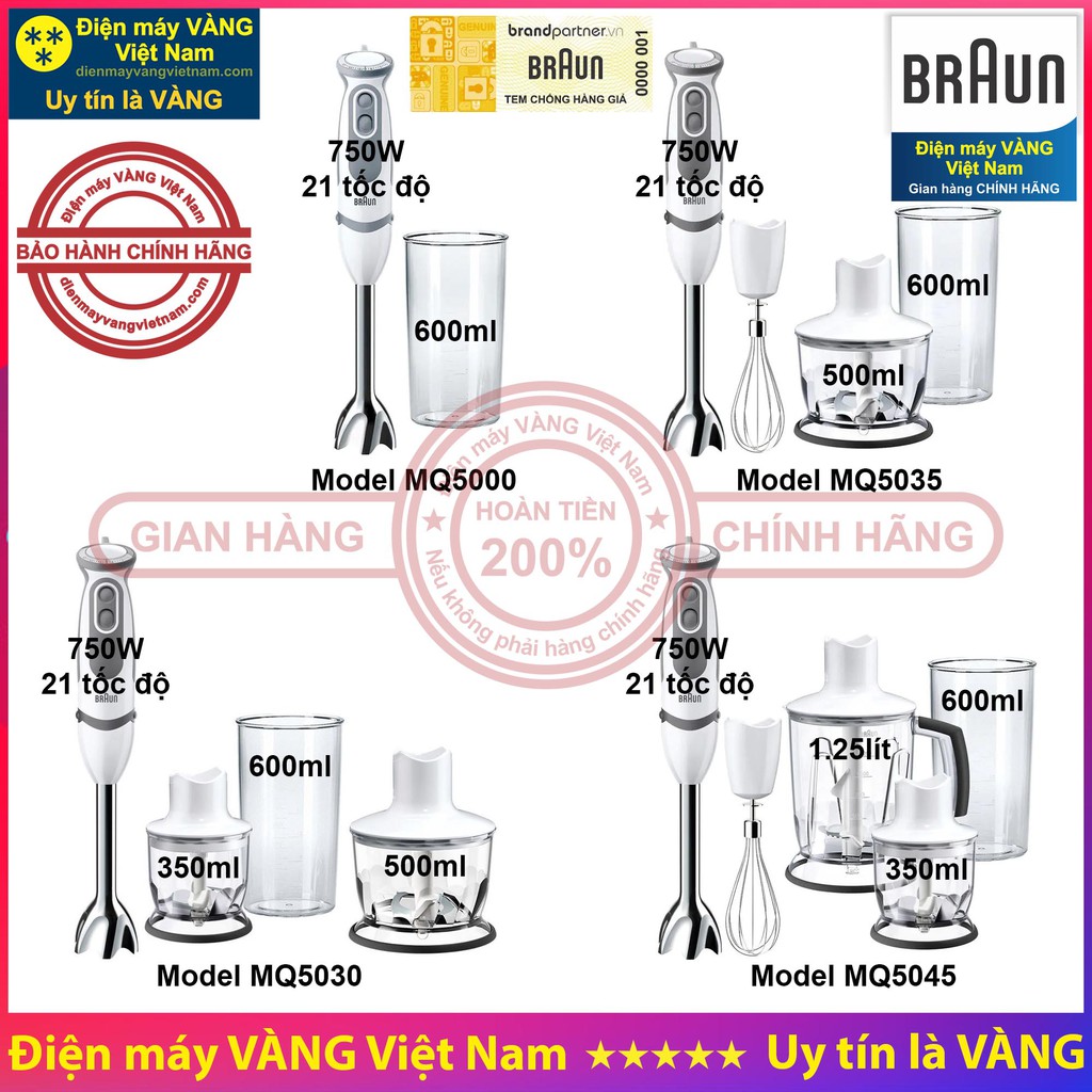 Máy xay cầm tay Braun MQ5000 MQ5200 MQ5035 MQ5235 MQ5030 MQ5045 MQ5245 MQ3045 - Phụ kiện máy xay Braun (Hàng chính hãng)