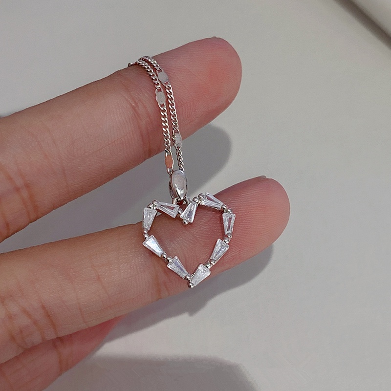 Vòng cổ Mạ Bạc 925 Mặt Hình Trái Tim Đính Đá Pha Lê Thời Trang Cho Nữ