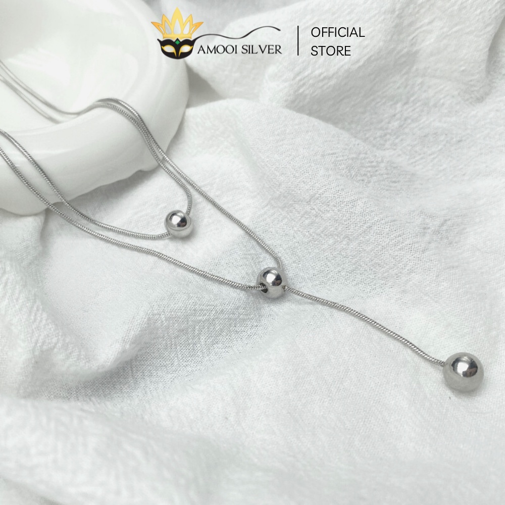 Vòng cổ bạc S925 dây đôi viên bi - Amooi Silver AD146