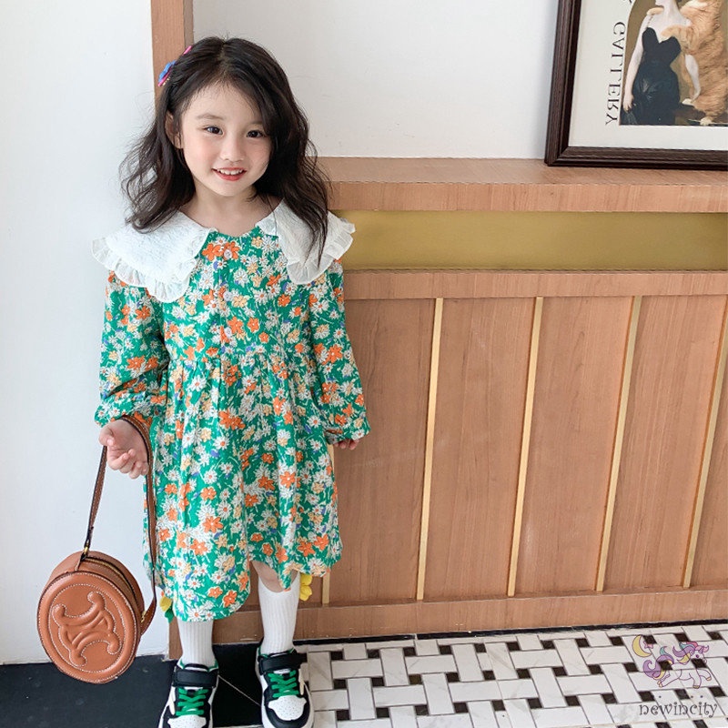 Đầm Công Chúa Tay Dài In Hoa Phong Cách Mori Hàn Quốc Cho Bé Gái