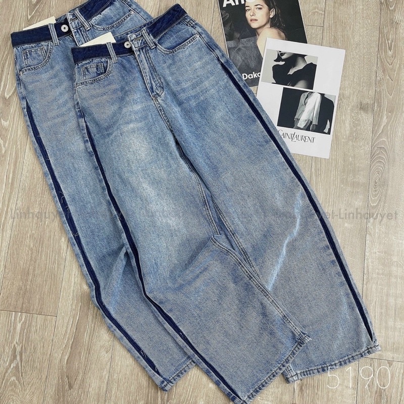 Quần Jean Ống Suông Phối Màu Line Cá Tính