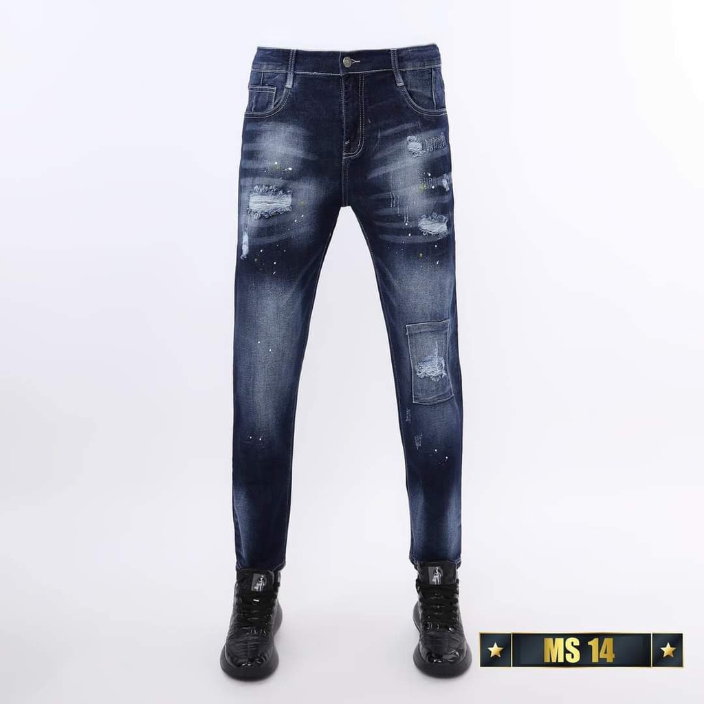 Quần jean nam xanh rách chất bò cao cấp co dãn 4 chiều họa tiết cực đẹp, quần rin nam QDJ014 Nhiều mẫu mới