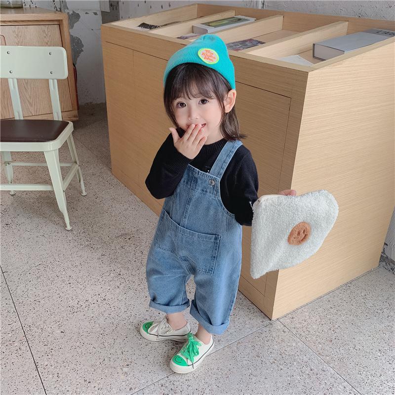 Quần yếm Denim dáng rộng phong cách Hàn Quốc dễ thương thời trang mùa xuân cho bé 2021