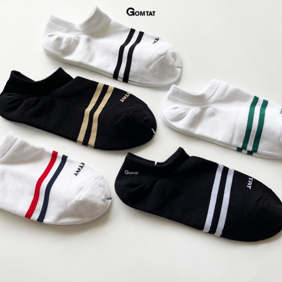 Tất nam nữ cổ ngắn chất liệu cotton cao cấp, vớ cổ thấp unisex họa tiết 2 sọc ngang - GOM503-2SOC-LE