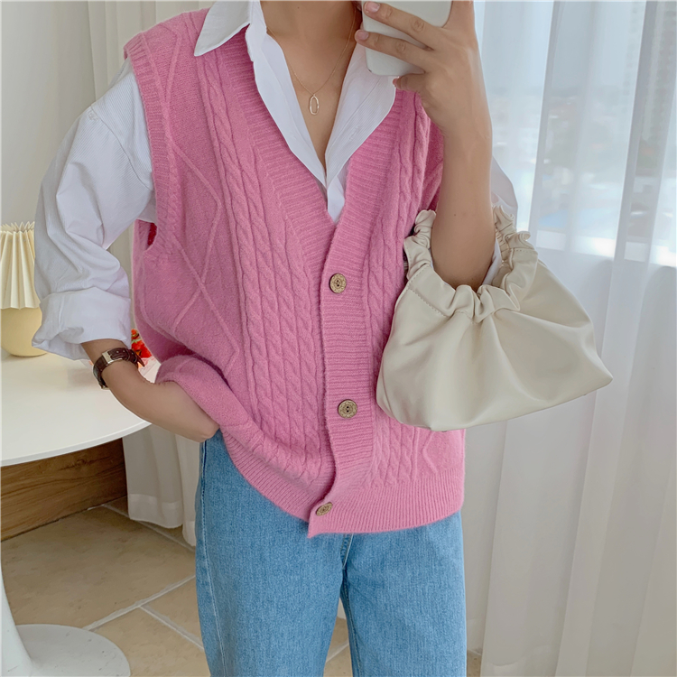 Áo Khoác Len Không Tay Cổ Chữ V Form Rộng Màu Trơn Phong Cách Trẻ Trung | BigBuy360 - bigbuy360.vn