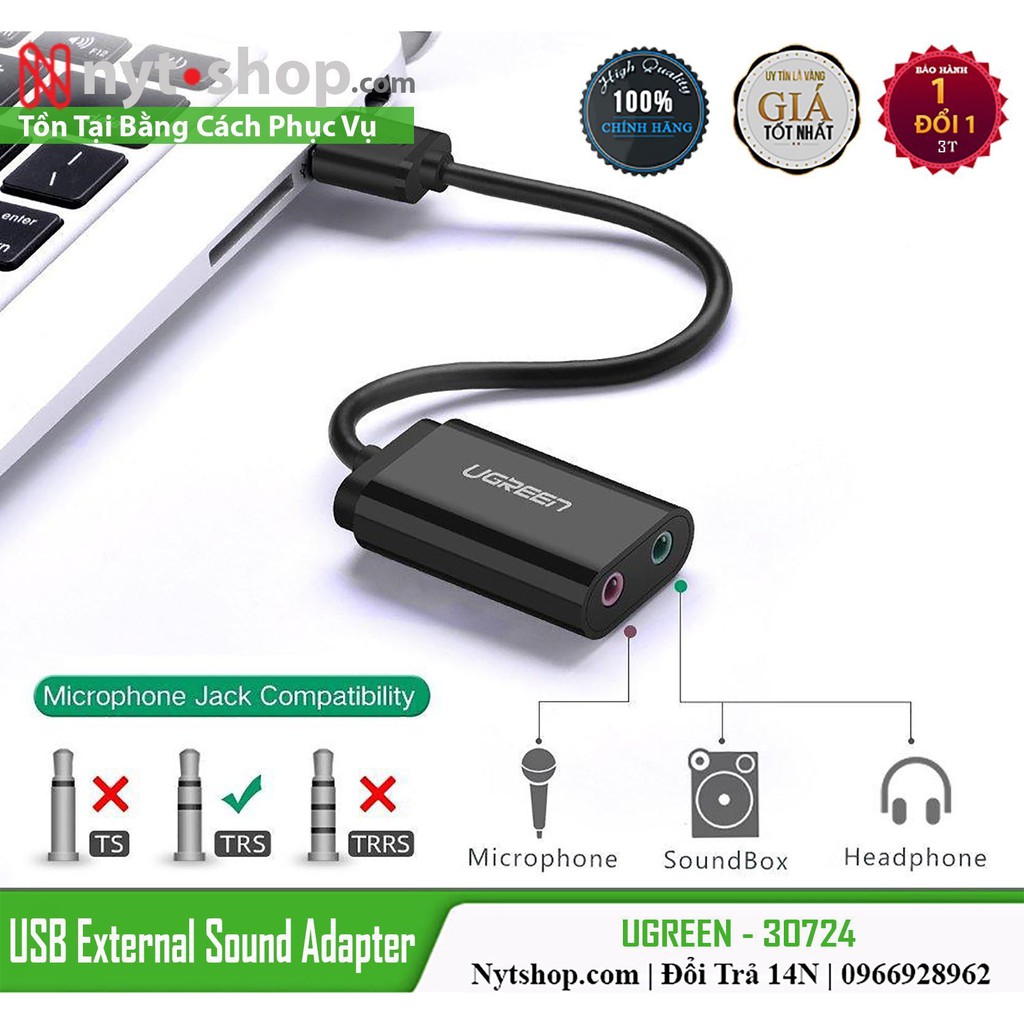 Cáp Chuyển USB Ra Mic & Audio Cao Cấp UGreen 30801- C hipset C-Media Hỗ Trợ Âm Thanh Vòm (Surround)