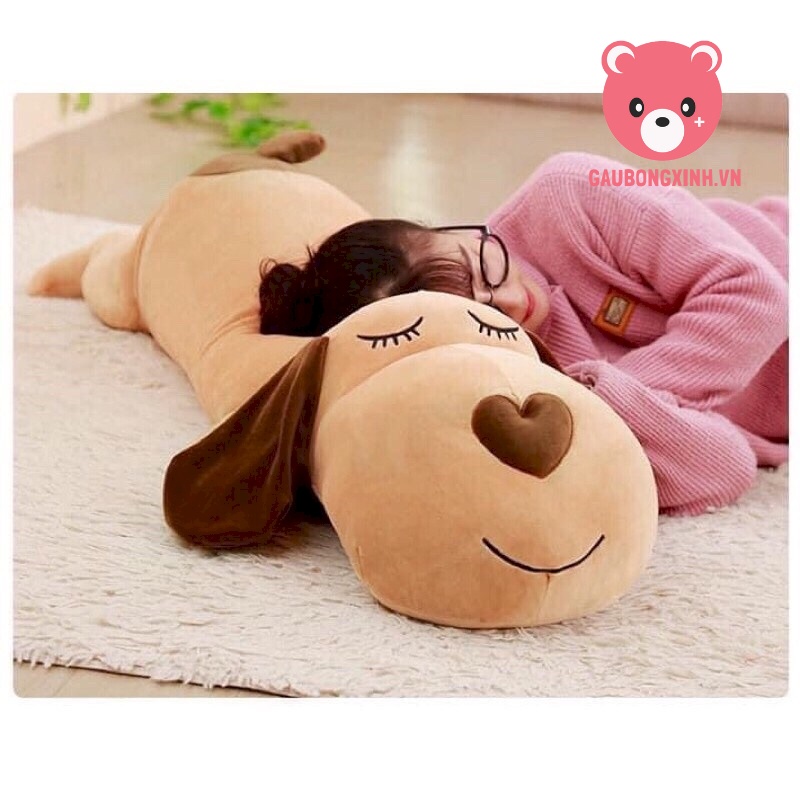 Gấu Bông Chó Mũi Tim siêu to khổng lồ 70cm-1m5, thú nhồi bông, gối ôm chó nâu siêu mềm mịn phù hợp cho bé