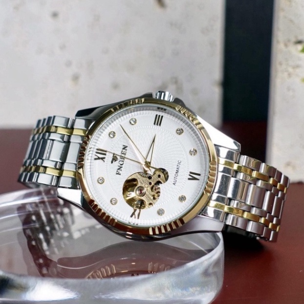 Đồng Hồ Cơ Nam Fngeen Automatic Lộ Tim Cơ Dây Kim Loại Đồng Hồ Cơ Nam Chống Nước Dây Demi - DONGHO AUTOMATIC