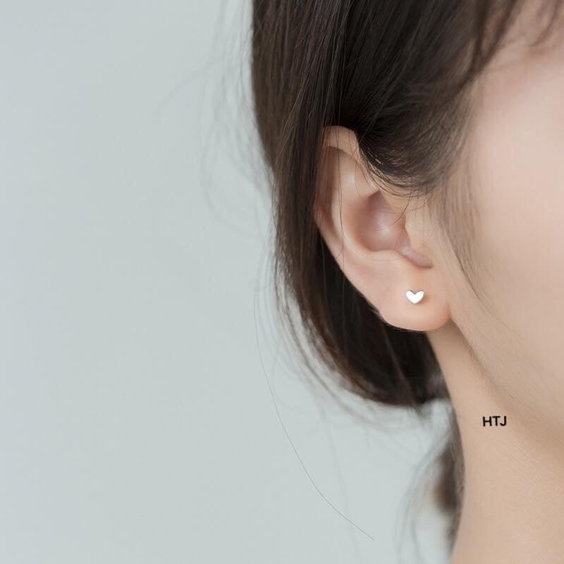 Bông tai bạc nữ Evasilver hình trái tim nhỏ xinh, Khuyên tai chất liệu bạc thật nữ tính