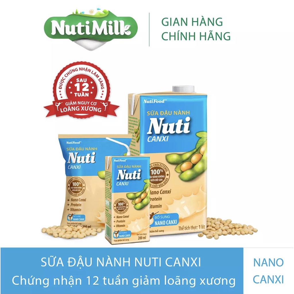 Thùng 36 Bịch Sữa Đậu Nành Nuti Canxi 200ml