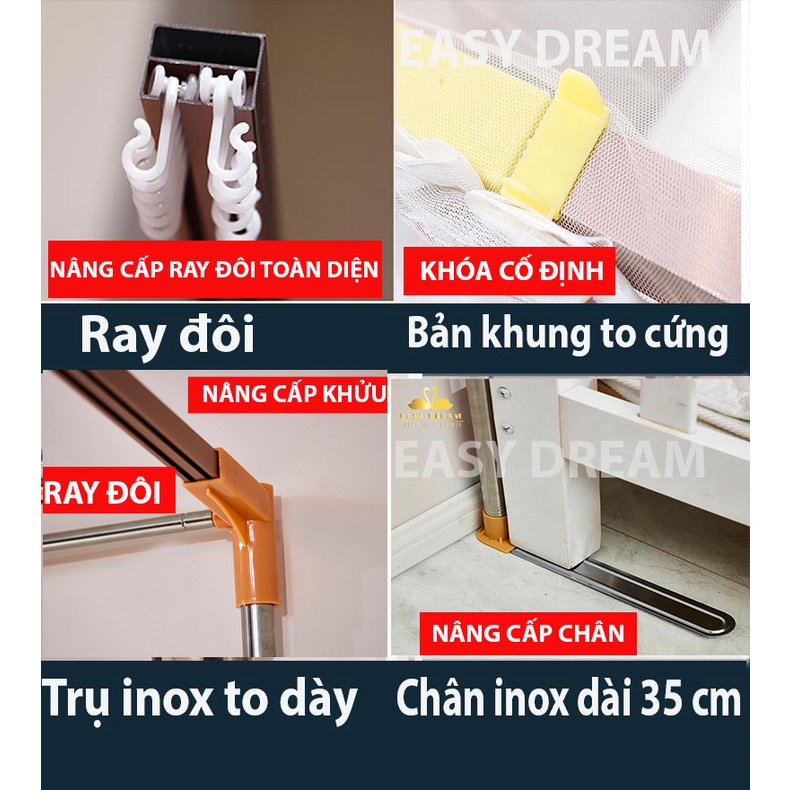 【BẢN NÂNG CẤP MỚI 】Màn khung cao cấp không khoan tường mùng ngủ đẹp chính hãng Easy Dream chống muỗi , DECOR  phòng ngủ