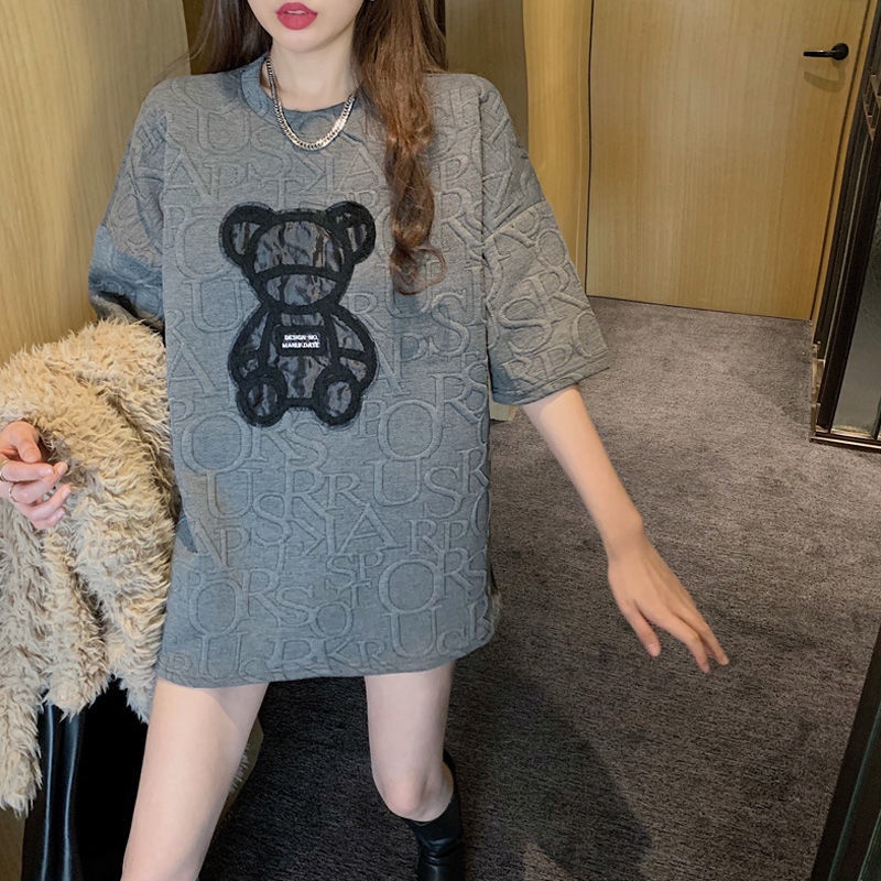 Jiashucheng Áo Thun Tay Ngắn Cổ Tròn In Hình Gấu Hoạt Hình Phong Cách Hàn Quốc Thời Trang Mùa Hè 2023 Cho Nữ