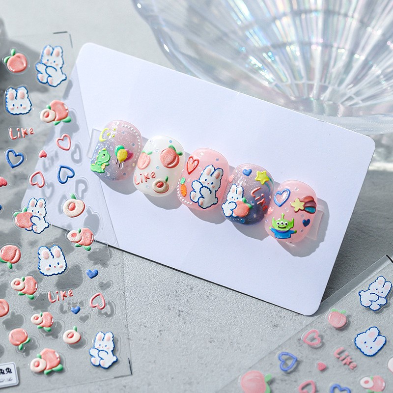 Miếng Dán Trang Trí Móng Tay Trong Suốt Họa Tiết Hoạt Hình 5D Dễ Thương