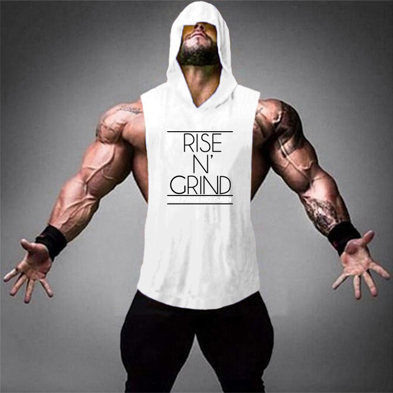 Áo hoodie sát nách in chữ phong cách thể thao cho nam