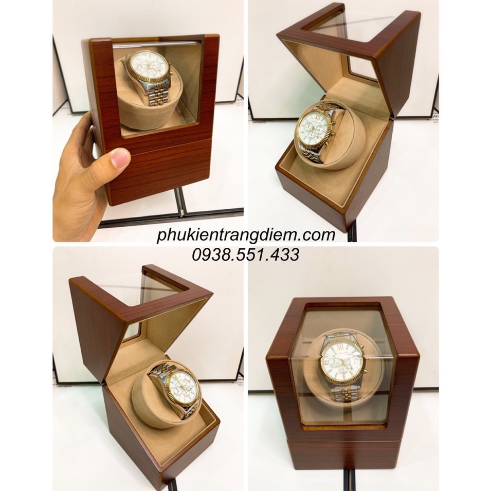 Hộp Tích Cót Đồng Hồ Cơ 1 Ngăn Xoay Gỗ Đen