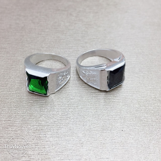 Nhẫn nam bạc đá đá nhân tạo xanh lá, đen nhiều mẫu đủ size